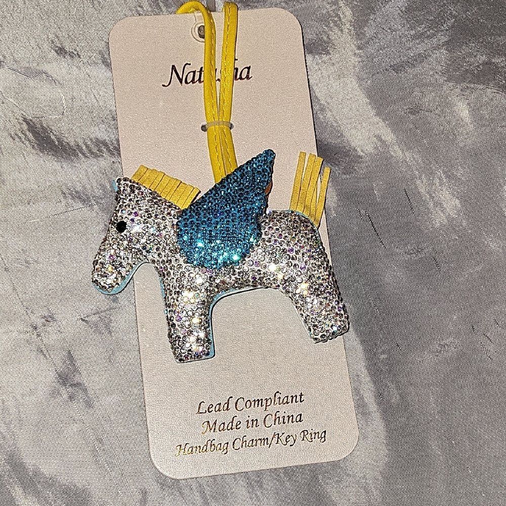 NATASHA Sparkling Pegasus Handbag Charm Keychain with Blue Wings Ty Lp